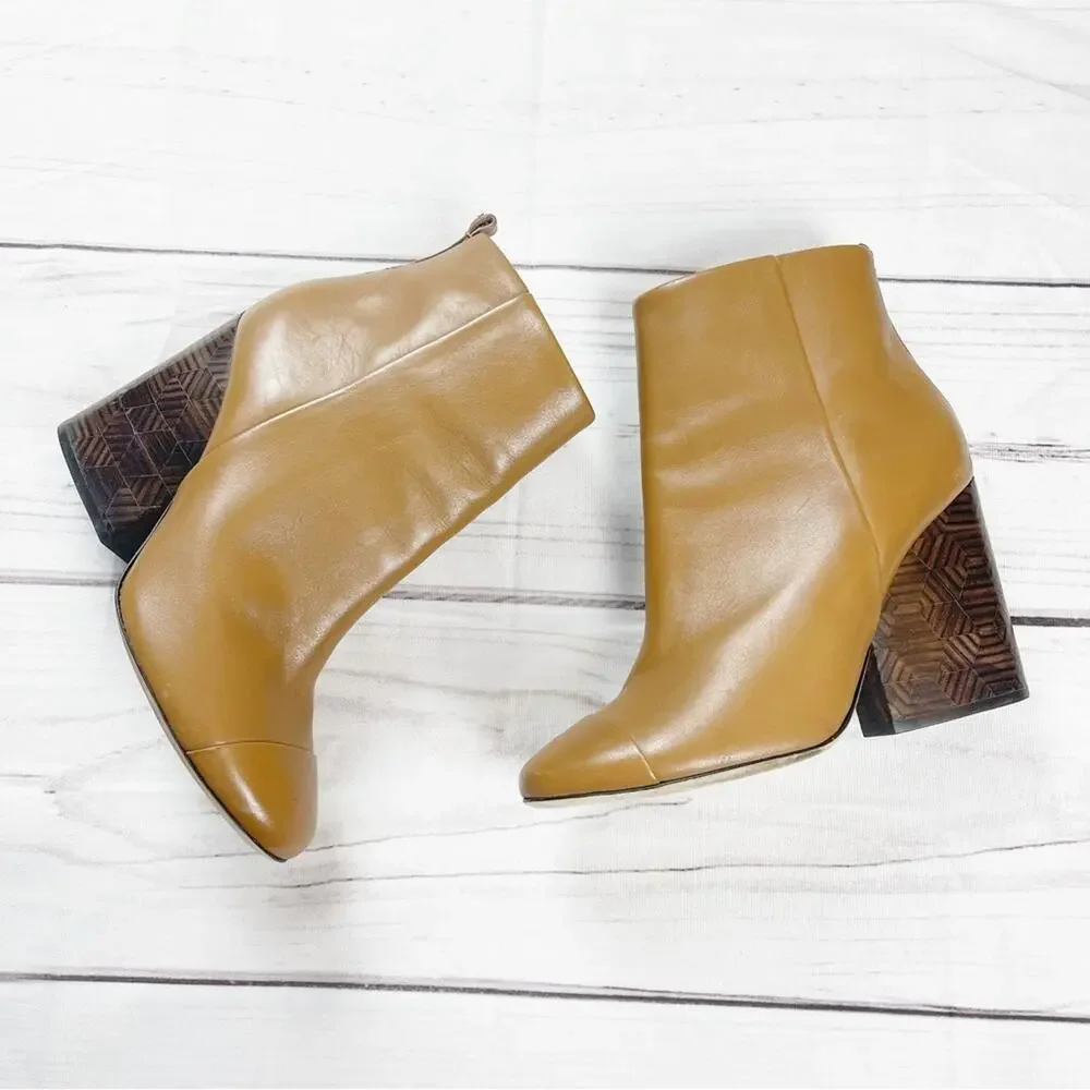 Tory Burch Women's Grove Cap Toe Tan Block Heels Toe Boots Size 8‎